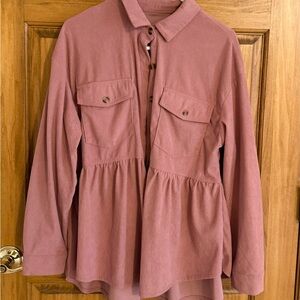 Pink Corduroy Button-Up Shirt